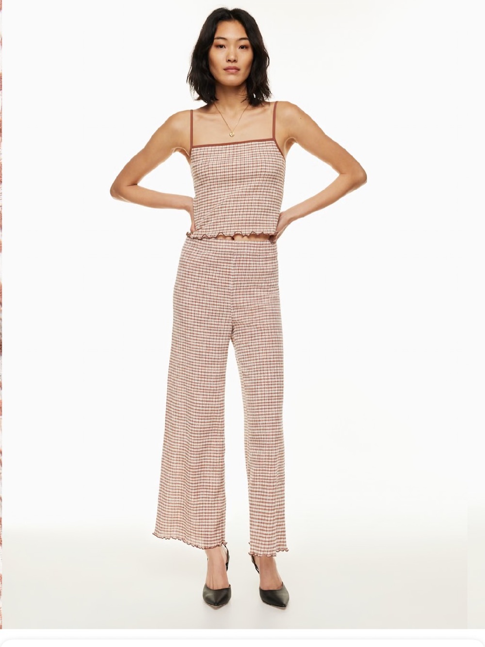 Aritzia Wilfred verona Wide-leg seersucker pull on pants gingham sz XS